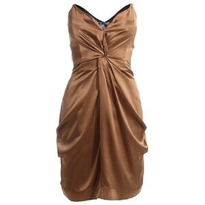 Reiss Bronze Strapless Ruched 100% Silk Mini Dress with Sheer Paneling